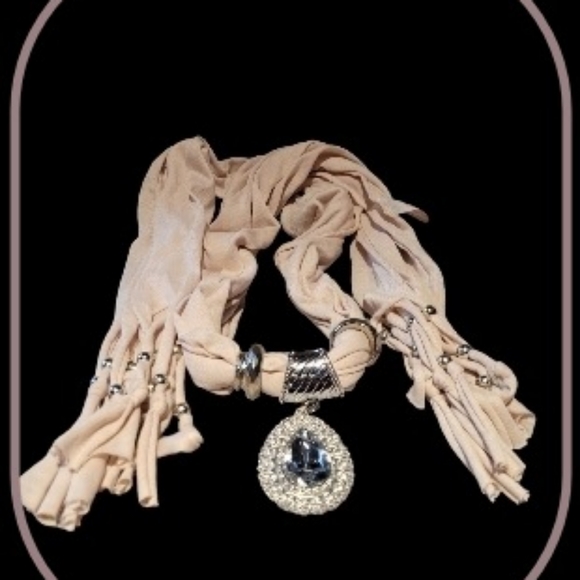 Accessories - Beige Jewelry Scarf with Clear Stones NWOT